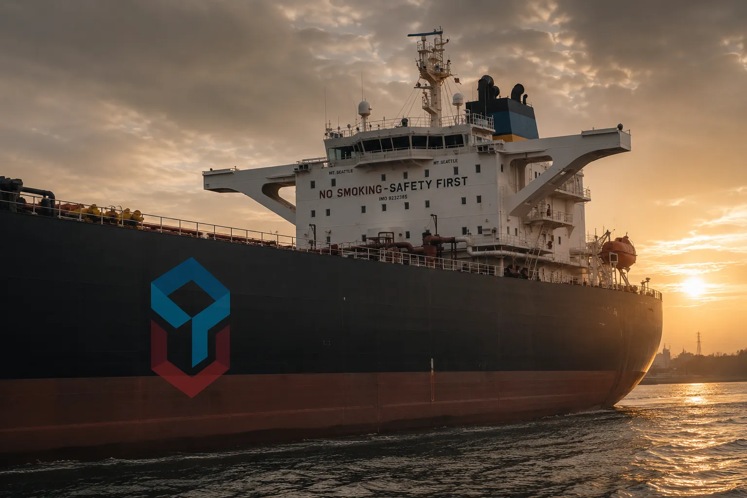 A PV Link Energy tanker at sea at sunset
